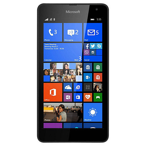 Microsoft Lumia 535 Smartphone, Windows Mobile, 5", 3G, SIM Free, 8GB, Black