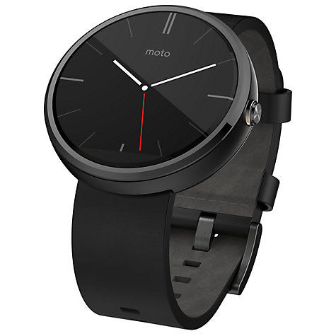 Montre intelligente Motorola Moto 360, Android Wear, étui foncé et bracelet en cuir